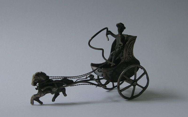 A RARE MINIATURE HORSE AND CART MADE OF SOLID DUTCH SILVER STAMPED WITH MAKERS MARKS !!! COOL !!!
