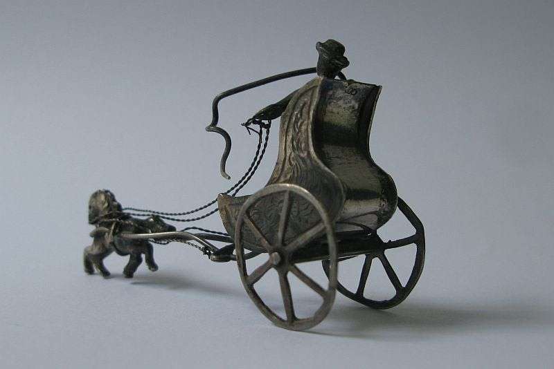 A RARE MINIATURE HORSE AND CART MADE OF SOLID DUTCH SILVER STAMPED WITH MAKERS MARKS !!! COOL !!!
