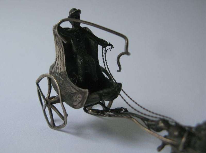 A RARE MINIATURE HORSE AND CART MADE OF SOLID DUTCH SILVER STAMPED WITH MAKERS MARKS !!! COOL !!!