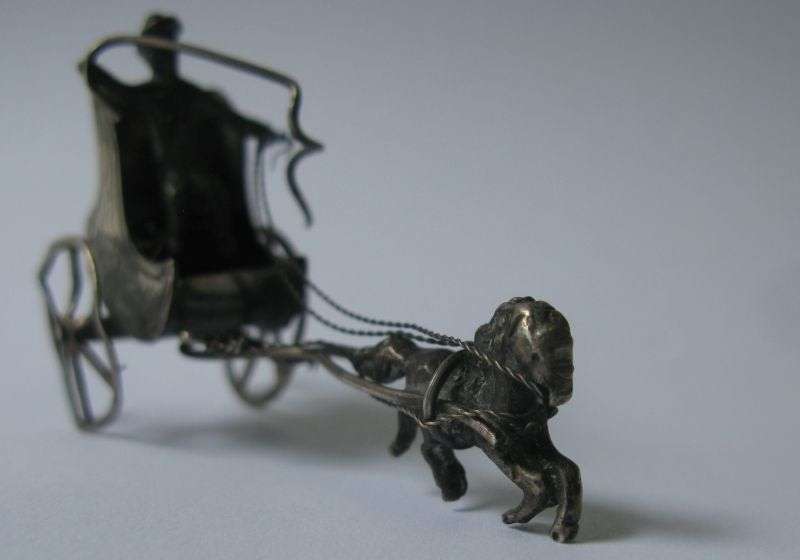 A RARE MINIATURE HORSE AND CART MADE OF SOLID DUTCH SILVER STAMPED WITH MAKERS MARKS !!! COOL !!!