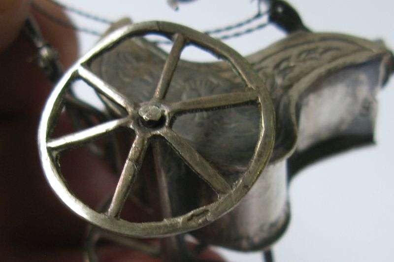 A RARE MINIATURE HORSE AND CART MADE OF SOLID DUTCH SILVER STAMPED WITH MAKERS MARKS !!! COOL !!!