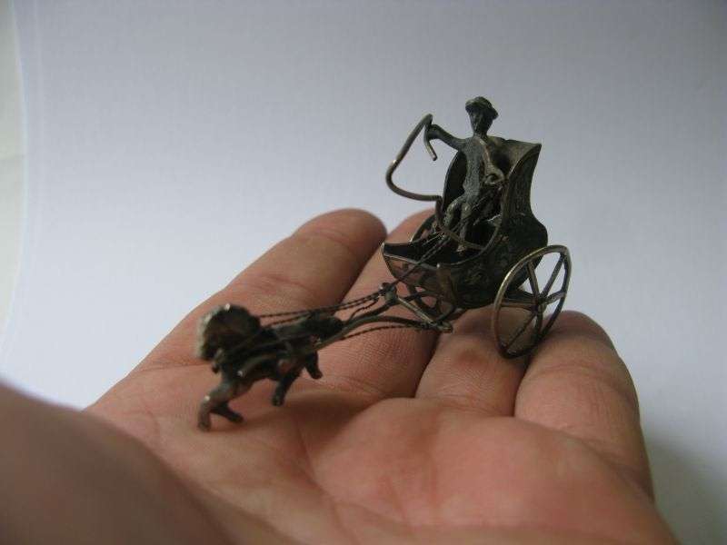 A RARE MINIATURE HORSE AND CART MADE OF SOLID DUTCH SILVER STAMPED WITH MAKERS MARKS !!! COOL !!!