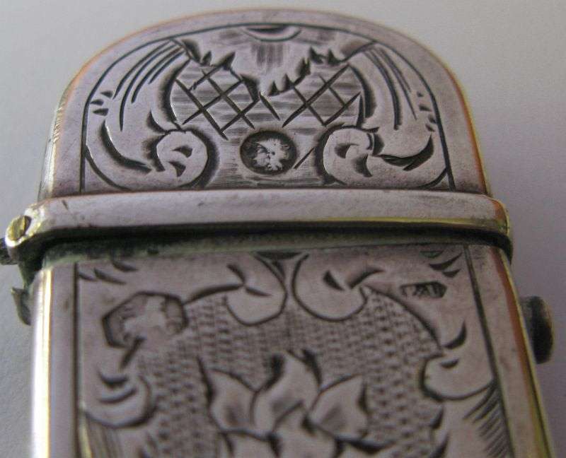 WHAT A FIND AND A PITY ....AN ANTIQUE SOLID DUTCH SILVER VESTA CASE WITH LOVELY DETAIL...HINGE ISSUE