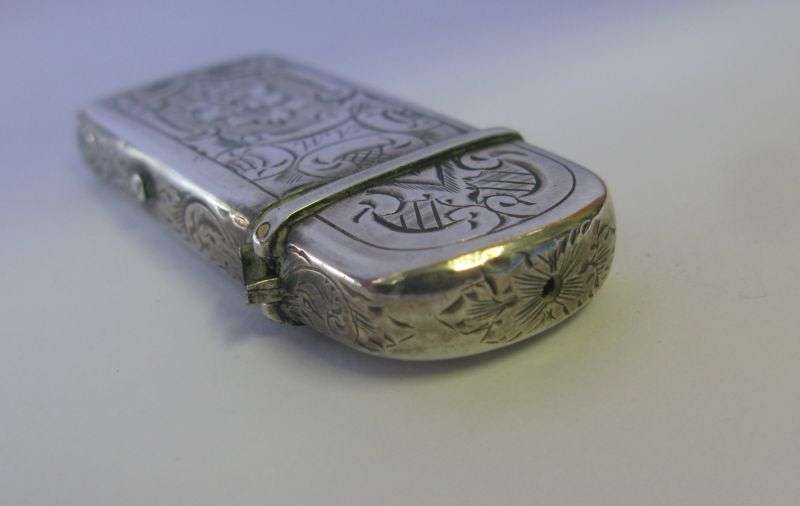 WHAT A FIND AND A PITY ....AN ANTIQUE SOLID DUTCH SILVER VESTA CASE WITH LOVELY DETAIL...HINGE ISSUE