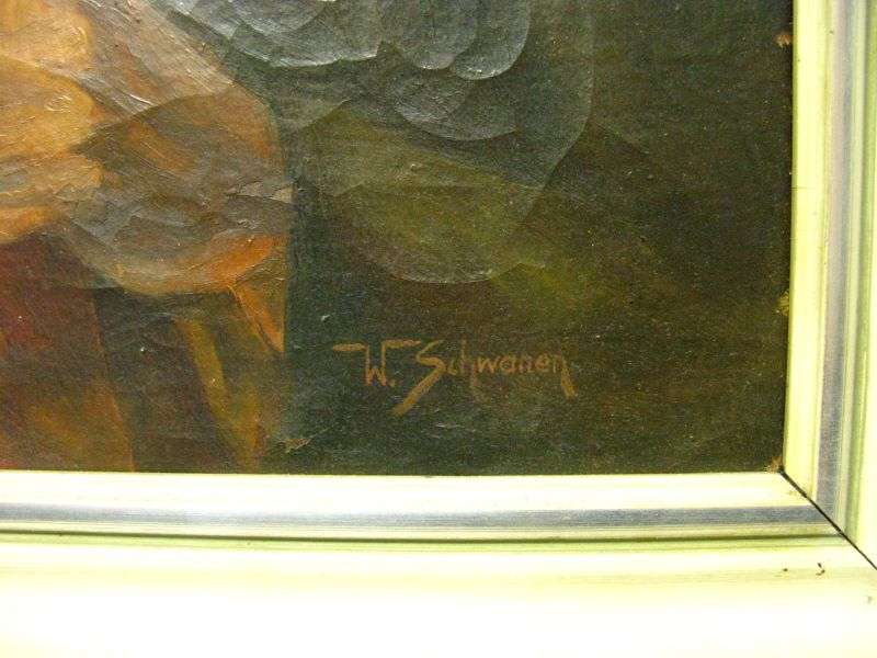 AWESOME !! AN OUTSTANDING OLD ORIGINAL OIL ON CANVAS BY GERMAN ARTIST W SCHWANEN ...WOW !!!