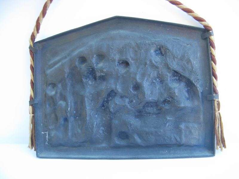 AN EYE CATCHING SOLID METAL SIGNED PLAQUE DEPICTING THE BIRTH OF CHRIST MADE IN BELGIUM ...SWEET !!