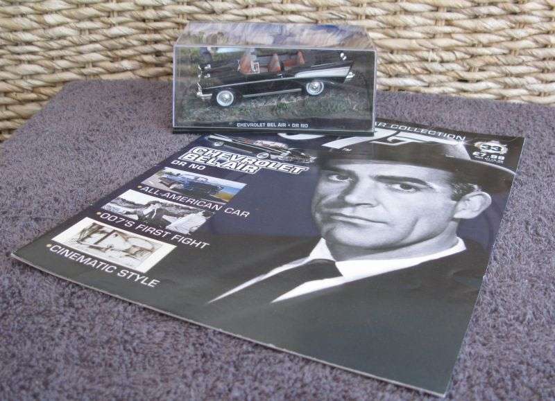 A 1:43 SCALE DIE CAST METAL MODEL OF THE CHEVROLET BEL AIR AS SEEN IN THE JAMES BOND MOVIE DR NO