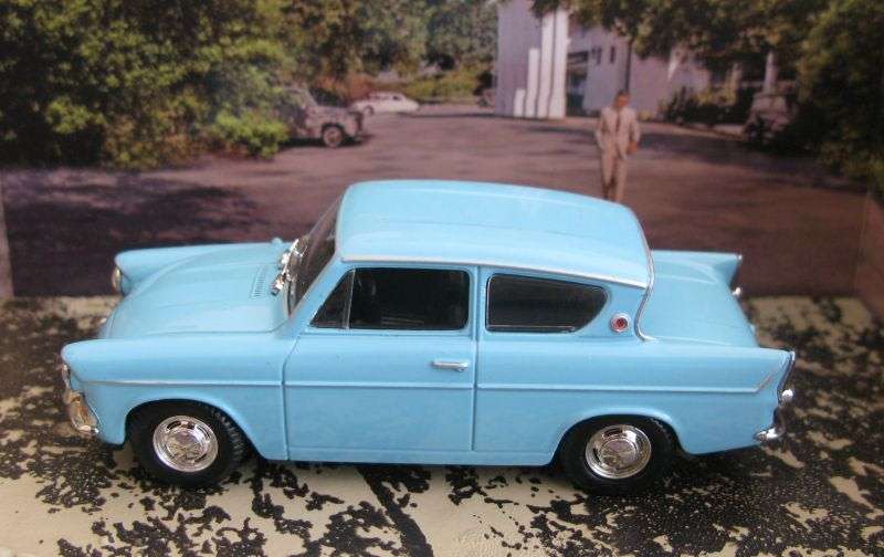 A 1:43 SCALE DIE CAST METAL MODEL OF THE ""FORD ANGLIA"" AS SEEN IN THE JAMES BOND MOVIE
