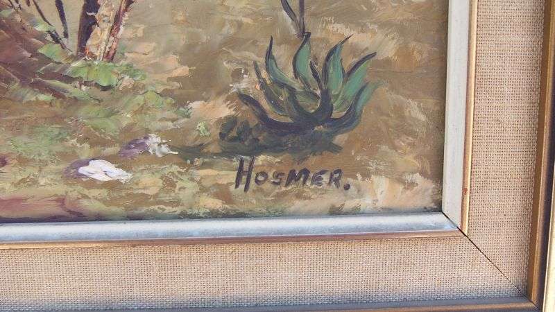 AN OUTSTANDING VINTAGE ORIGINAL OIL ON BOARD LANDSCAPE SIGNED BY THE ARTIST...HOSMER !! WOW !!