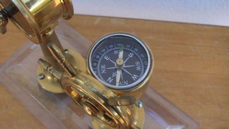 A STUNNING NAUTICAL BRASS ORNAMENTAL SHIPS TELEGRAPH , WHEEL , BELL AND COMPASS ...RARE FIND !!