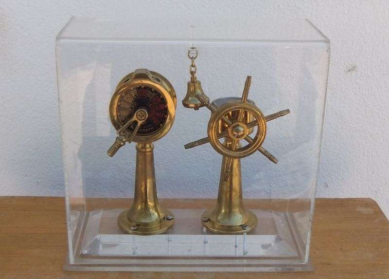 A STUNNING NAUTICAL BRASS ORNAMENTAL SHIPS TELEGRAPH , WHEEL , BELL AND COMPASS ...RARE FIND !!