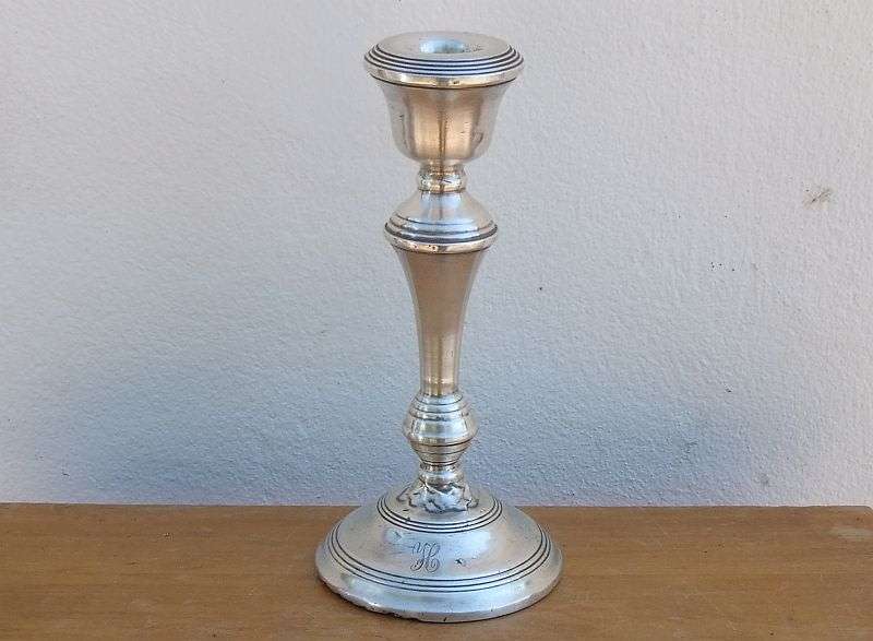 COOL FIND !! A HALLMARKED SILVER CANDLE STICK DATED 1963 BY B & CO - WAX FILLED - SEE PICS