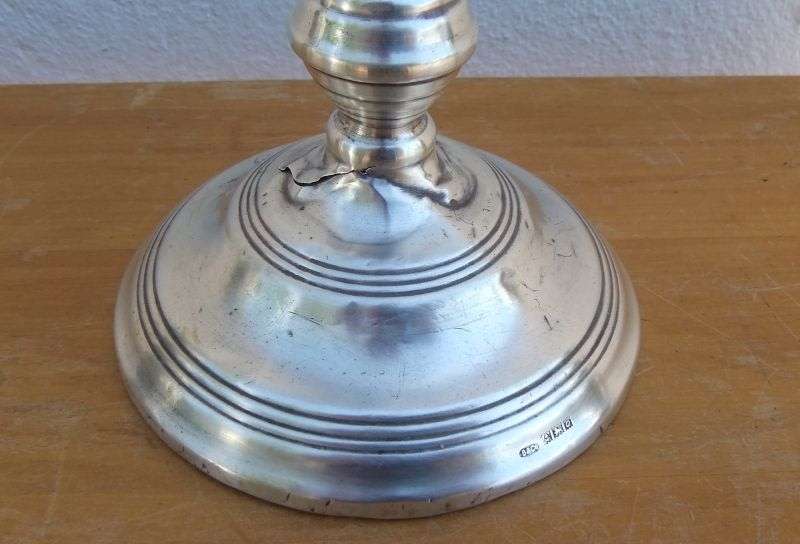 COOL FIND !! A HALLMARKED SILVER CANDLE STICK DATED 1963 BY B & CO - WAX FILLED - SEE PICS