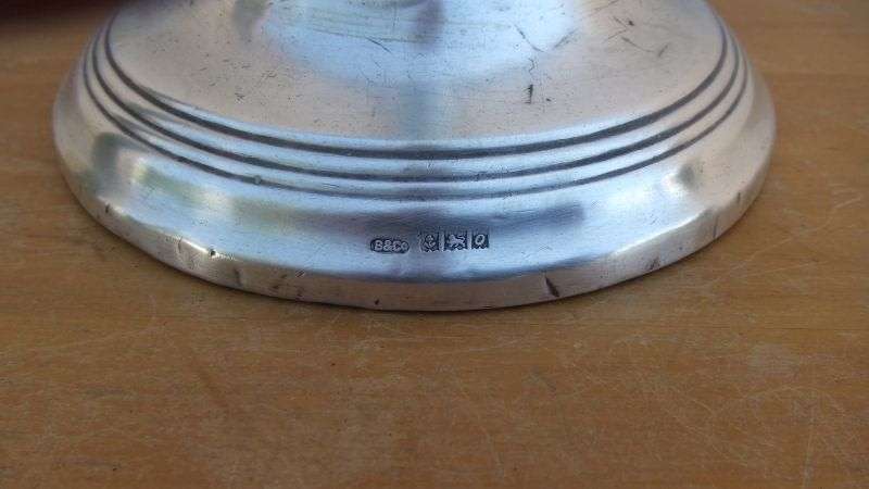 COOL FIND !! A HALLMARKED SILVER CANDLE STICK DATED 1963 BY B & CO - WAX FILLED - SEE PICS