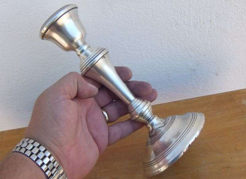 COOL FIND !! A HALLMARKED SILVER CANDLE STICK DATED 1963 BY B & CO - WAX FILLED - SEE PICS