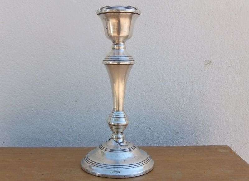 COOL FIND !! A HALLMARKED SILVER CANDLE STICK DATED 1963 BY B & CO - WAX FILLED - SEE PICS