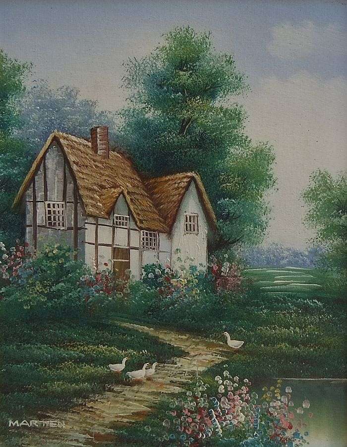 A BEAUTIFUL ORIGINAL OIL ON BOARD OF A COUNTRY COTTAGE SIGNED BY THE ARTIST MARTEN ...MUST SEE !!