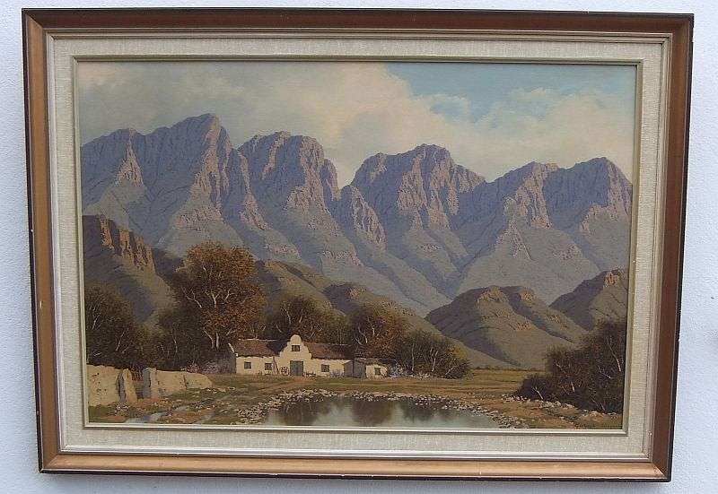 A SPECTACULAR MASSIVE ORIGINAL OIL ON BOARD OF A FARM SCENE BY SA ARTIST GERHARD WAGNER !! WOW !!
