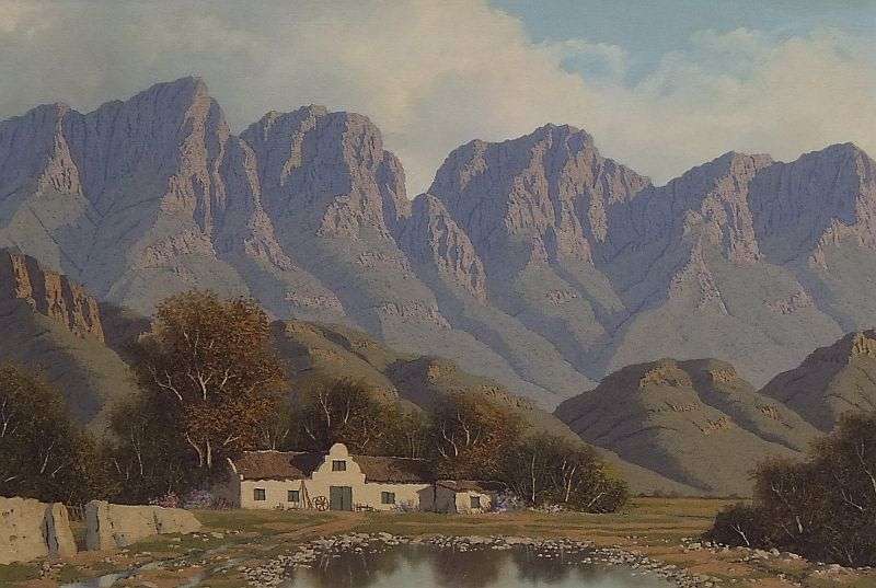 A SPECTACULAR MASSIVE ORIGINAL OIL ON BOARD OF A FARM SCENE BY SA ARTIST GERHARD WAGNER !! WOW !!