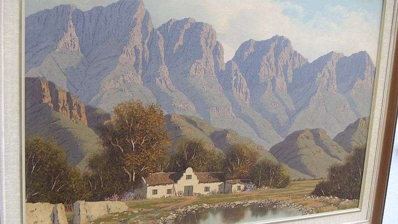 A SPECTACULAR MASSIVE ORIGINAL OIL ON BOARD OF A FARM SCENE BY SA ARTIST GERHARD WAGNER !! WOW !!