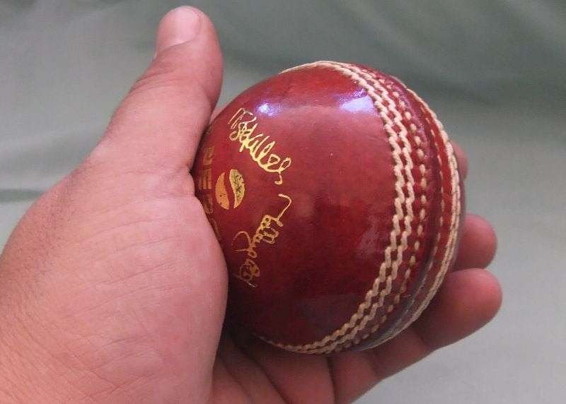 A COOL STANDARD SIZE CRICKET BALL WITH PEPSI ADVERTISING AND SIGNATURES - EXCELLENT CONDITION