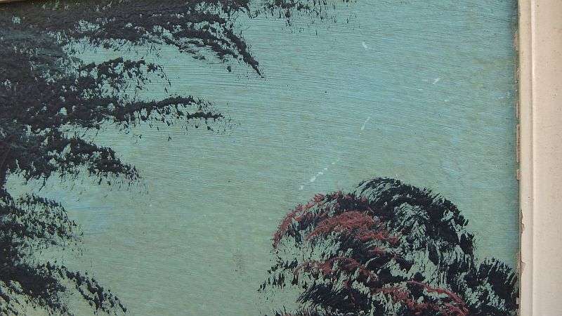 A GORGEOUS DARK ORIGINAL OIL ON BOARD OF A FORREST AND RIVER SCENE SIGNED BY "" S GIBSON ""