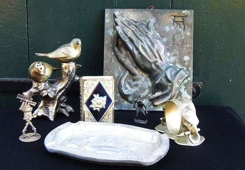 A COLLECTION OF 7 METAL OBJECTS WITH GREAT COLLECTOR APPEAL ...MUST SEE...BID FOR THE LOT !!
