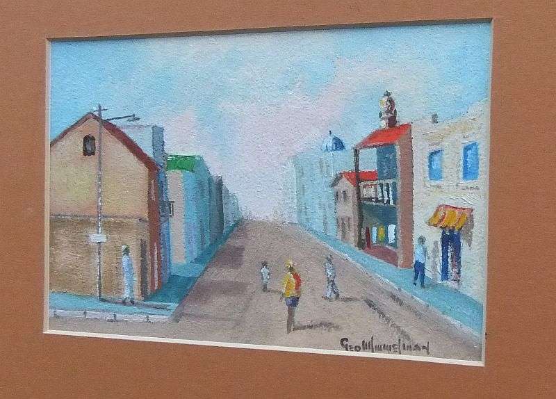 A MASTERFUL ORIGINAL OIL ON BOARD SIGNED BY THE ARTIST DEPICTING A DISTRICT SIX STREET SCENE !! WOW