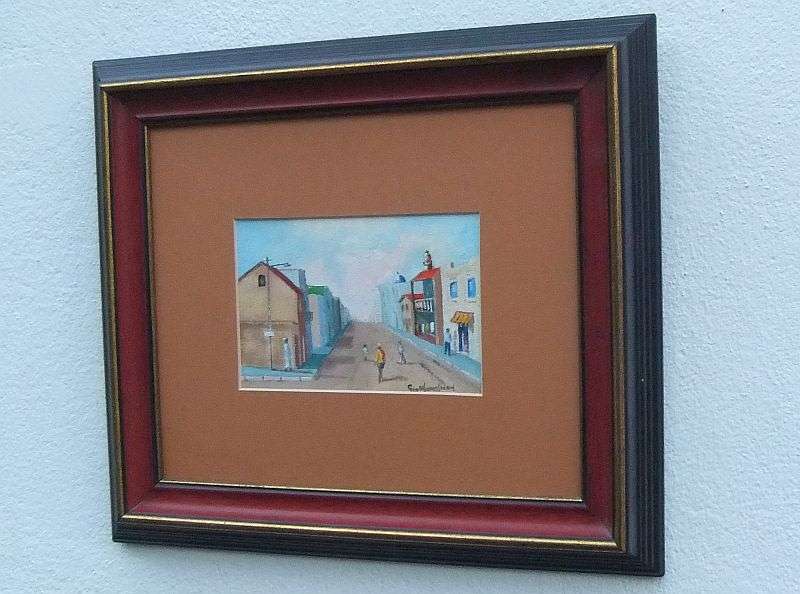 A MASTERFUL ORIGINAL OIL ON BOARD SIGNED BY THE ARTIST DEPICTING A DISTRICT SIX STREET SCENE !! WOW