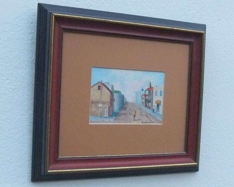 A MASTERFUL ORIGINAL OIL ON BOARD SIGNED BY THE ARTIST DEPICTING A DISTRICT SIX STREET SCENE !! WOW