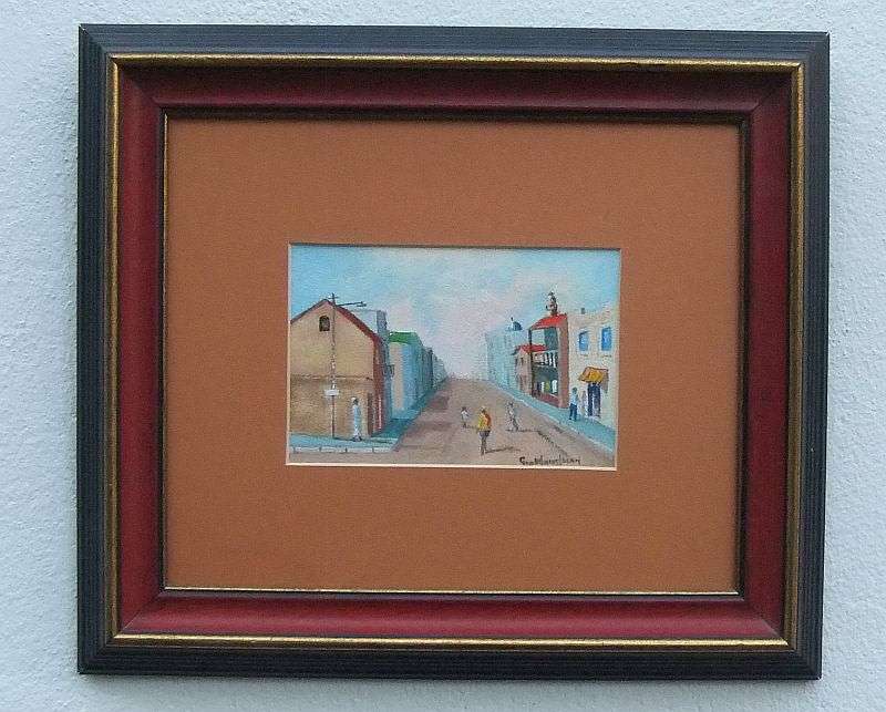 A MASTERFUL ORIGINAL OIL ON BOARD SIGNED BY THE ARTIST DEPICTING A DISTRICT SIX STREET SCENE !! WOW