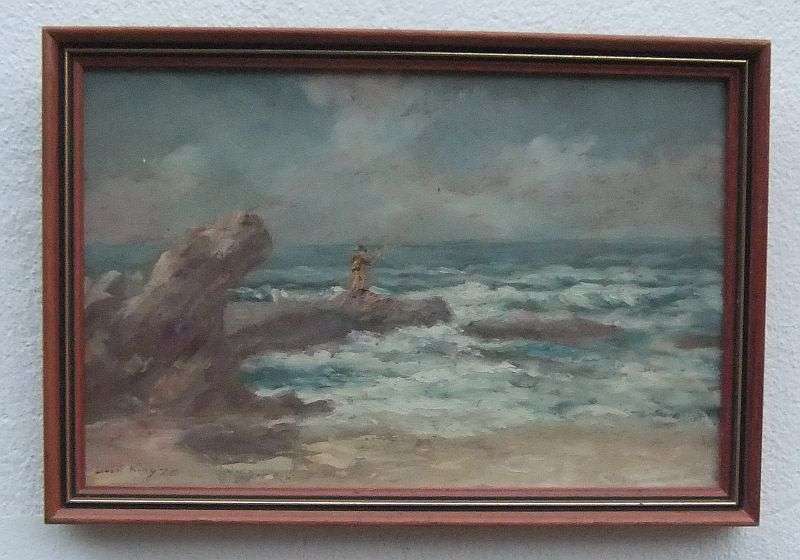 A CHARMING ORIGINAL OIL ON BOARD BY KNOWN ARTIST ERNEST KING DATED `75 ...GONE FISHING !! SWEET !!