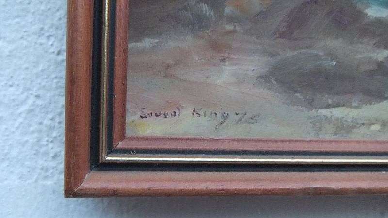 A CHARMING ORIGINAL OIL ON BOARD BY KNOWN ARTIST ERNEST KING DATED `75 ...GONE FISHING !! SWEET !!