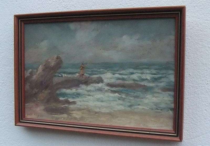 A CHARMING ORIGINAL OIL ON BOARD BY KNOWN ARTIST ERNEST KING DATED `75 ...GONE FISHING !! SWEET !!