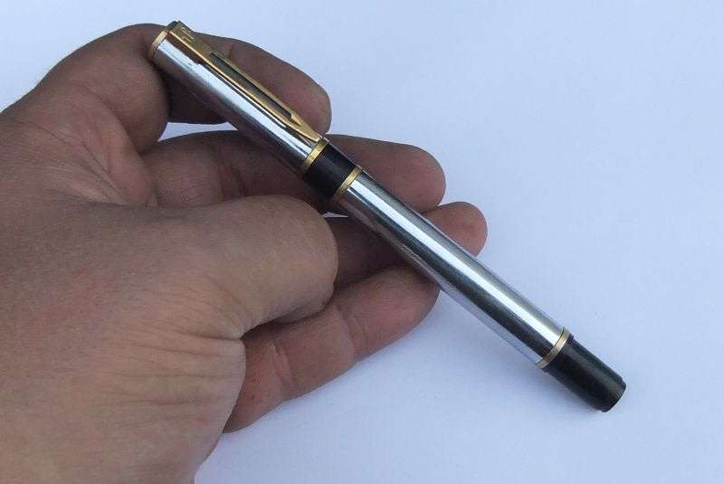 AN ULTRA CLASSY VINTAGE FRENCH MADE WATERMANS FOUNTAIN PEN WITH SOLID WALNUT DESK PIECE !!