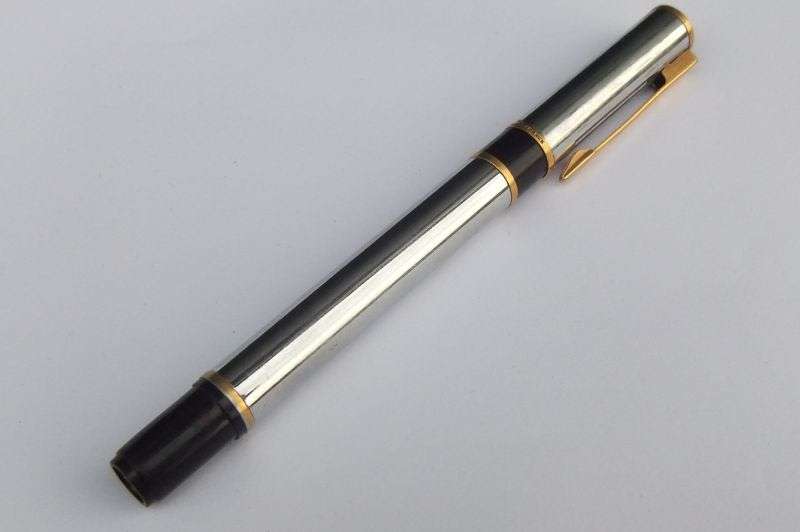 AN ULTRA CLASSY VINTAGE FRENCH MADE WATERMANS FOUNTAIN PEN WITH SOLID WALNUT DESK PIECE !!