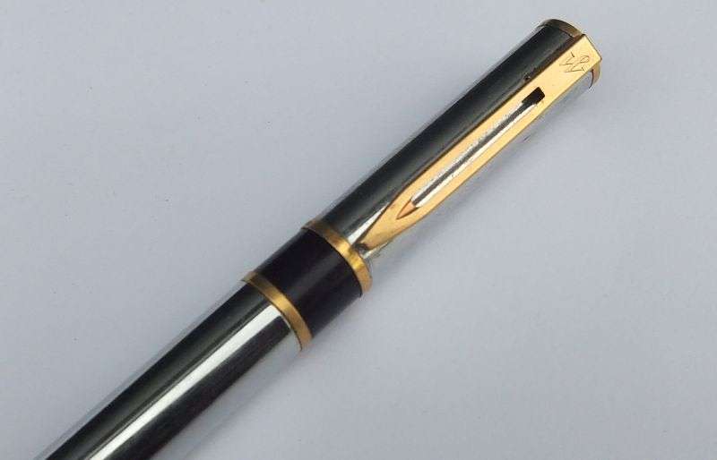AN ULTRA CLASSY VINTAGE FRENCH MADE WATERMANS FOUNTAIN PEN WITH SOLID WALNUT DESK PIECE !!
