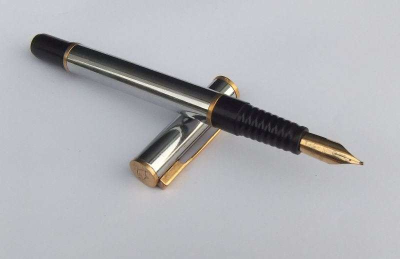 AN ULTRA CLASSY VINTAGE FRENCH MADE WATERMANS FOUNTAIN PEN WITH SOLID WALNUT DESK PIECE !!