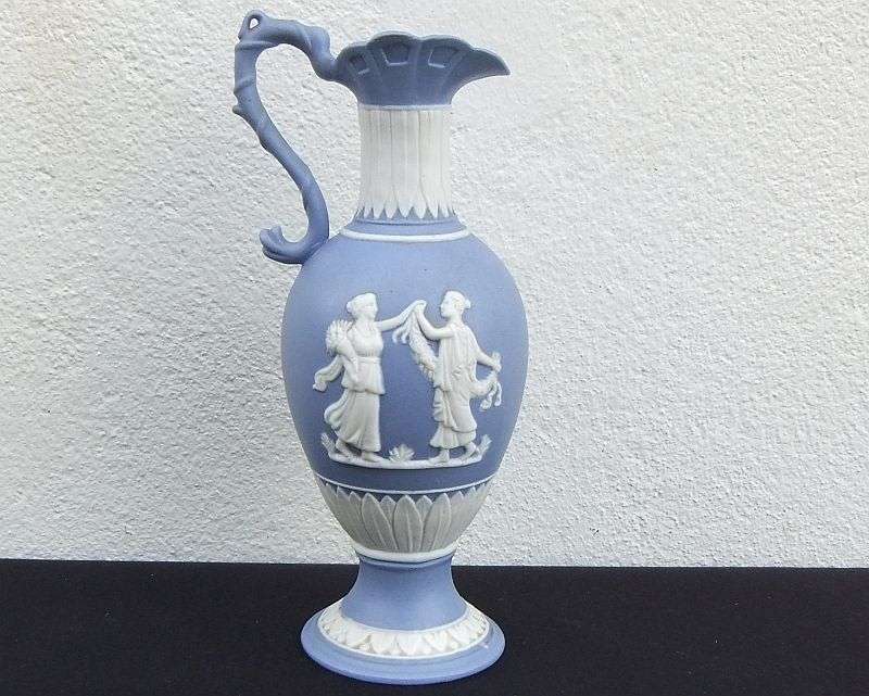 WOW !! A BEAUTIFUL VINTAGE VICTORIAN STYLED NUMBERED JASPER WARE EWER WITH ROMANESQUE DETAIL