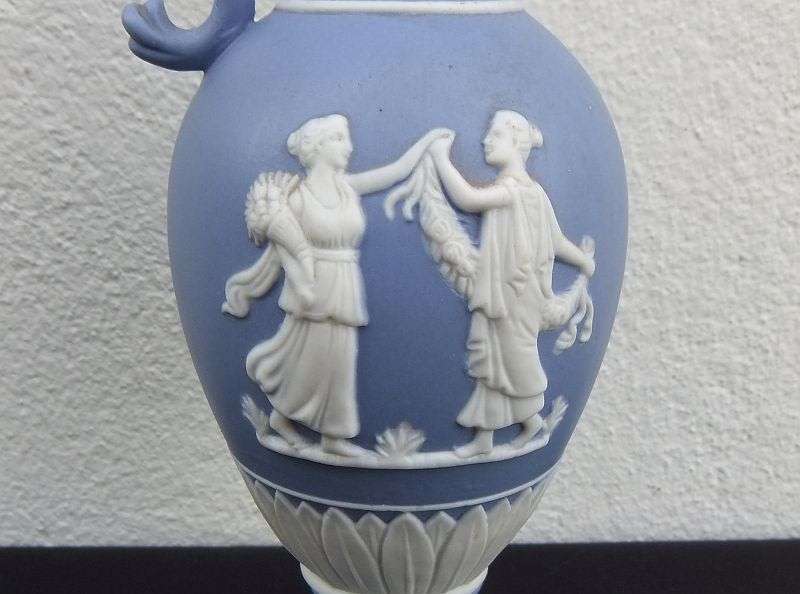 WOW !! A BEAUTIFUL VINTAGE VICTORIAN STYLED NUMBERED JASPER WARE EWER WITH ROMANESQUE DETAIL