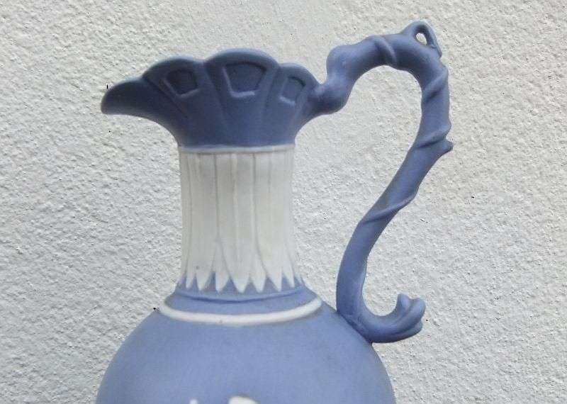 WOW !! A BEAUTIFUL VINTAGE VICTORIAN STYLED NUMBERED JASPER WARE EWER WITH ROMANESQUE DETAIL