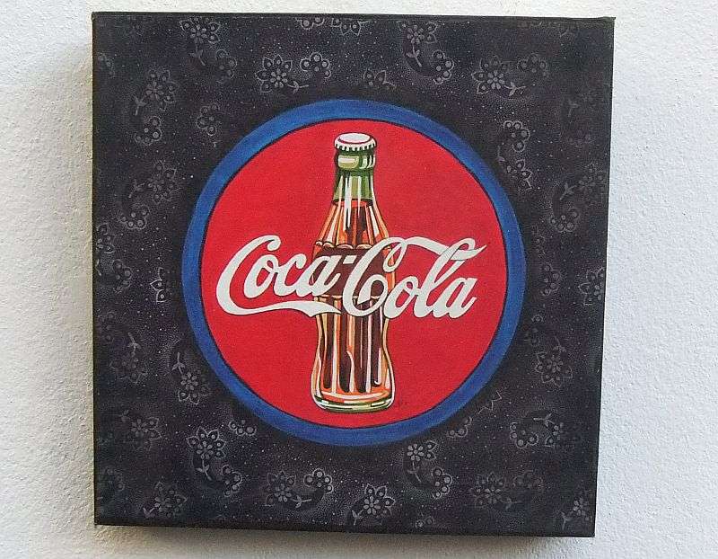 A hand painted and signed Acrylic on canvas of the Coca-Cola Advertising logo ...Very cool