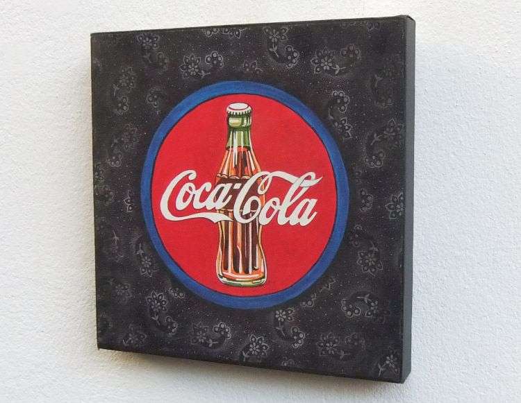 A hand painted and signed Acrylic on canvas of the Coca-Cola Advertising logo ...Very cool
