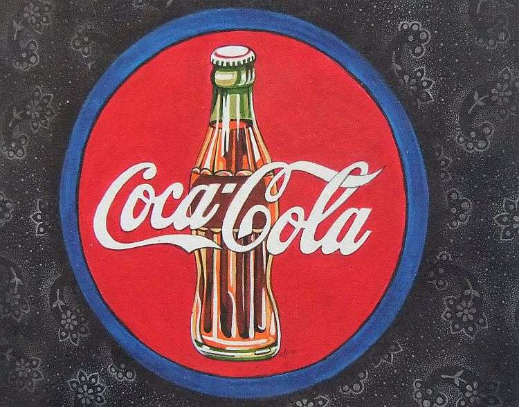 A hand painted and signed Acrylic on canvas of the Coca-Cola Advertising logo ...Very cool