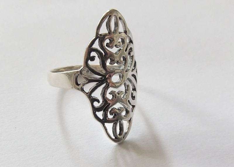 A Bold and Beautiful Wide Solid Sterling Silver ring with Amazing detail !! No Combining Fees !!
