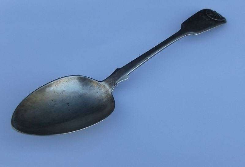 SUPER RARE !! CAPE SILVER LARGE SPOON BY LAWRENCE TWENTYMAN INSCRIBED PJ VD M...CIRCA EARLY 1800`S