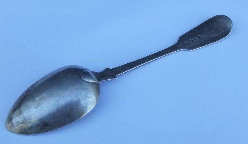 SUPER RARE !! CAPE SILVER LARGE SPOON BY LAWRENCE TWENTYMAN INSCRIBED PJ VD M...CIRCA EARLY 1800`S