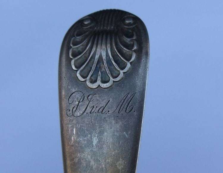 SUPER RARE !! CAPE SILVER LARGE SPOON BY LAWRENCE TWENTYMAN INSCRIBED PJ VD M...CIRCA EARLY 1800`S
