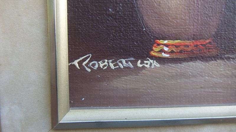 A CHARMING ORIGINAL VINTAGE OIL ON BOARD BY WELL KNOWN AMERICAN ARTIST ROBERT COX !! WOW !!