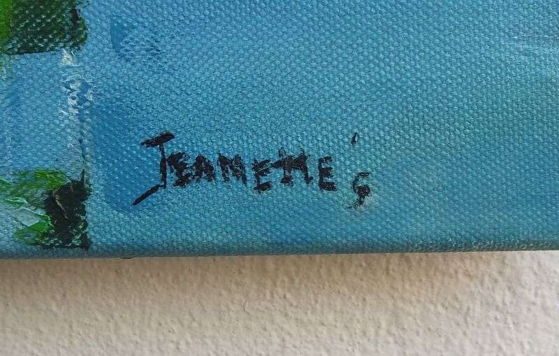 A GREAT SIZED ORIGINAL ACRYLIC ON CANVAS SIGNED JEANETTE G ...BOATS AT THE HARBOUR !!